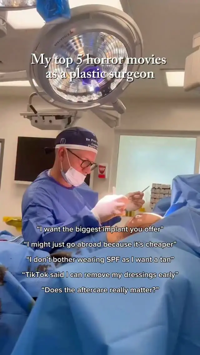 My top 5 horror movies as a plastic surgeon 👀 🍿 

From protecting your scars from the sun to keeping dressings in place for as long as advised, the decisions you make before and after surgery can all play a part in supporting healing and achieving the best possible result.

Which one made you wince the most? Save this Reel as a reminder before your surgery, or leave your questions below 👇🏽